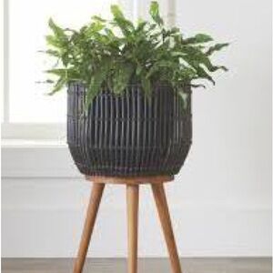 NWT Better Homes and Gardens 13 inch Black Resin Rattan Round Basket Planter